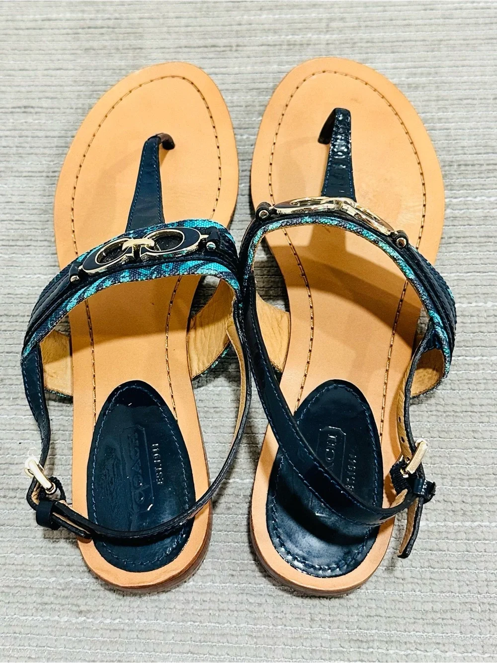 Coach Sammy Sandals Flat Flip Flop Thong Blue Navy Turquoise 9,5 B